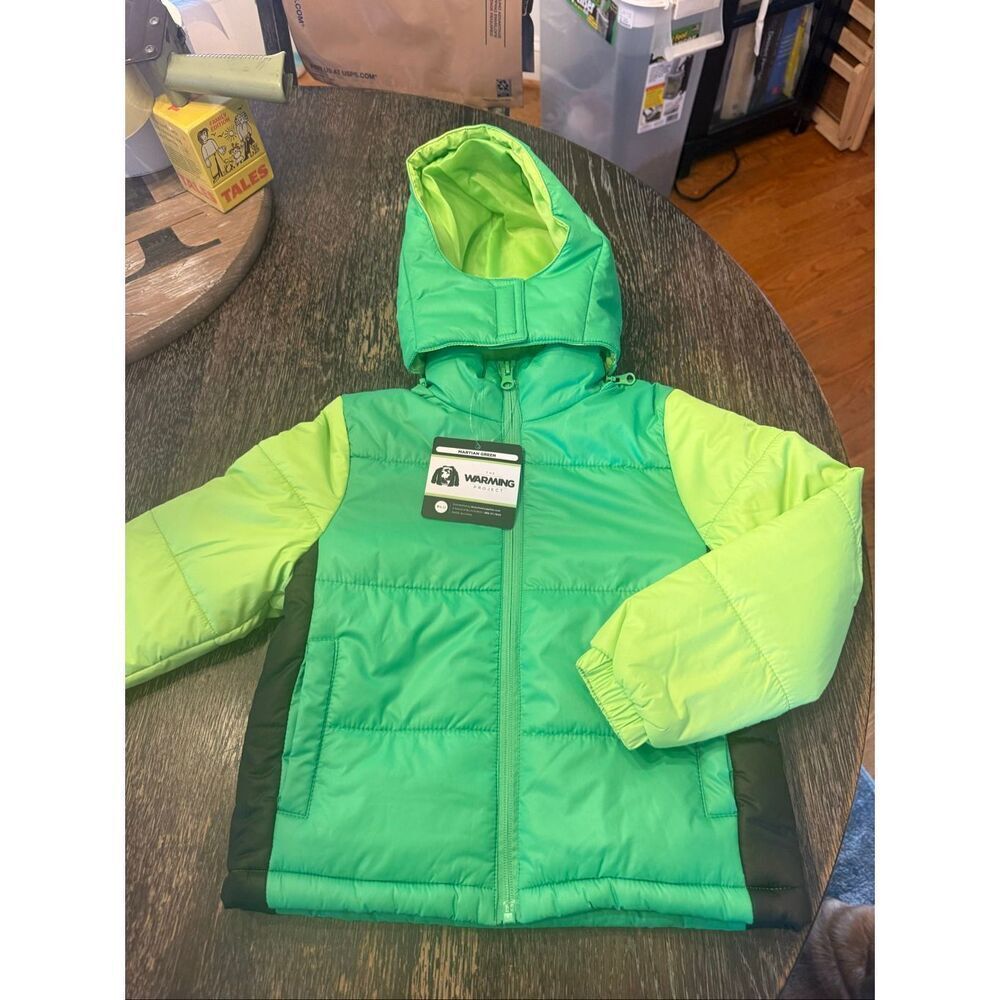 The Warming Project Martian Green Puffer Jacket w/ Removable Hood sz 2 NWT